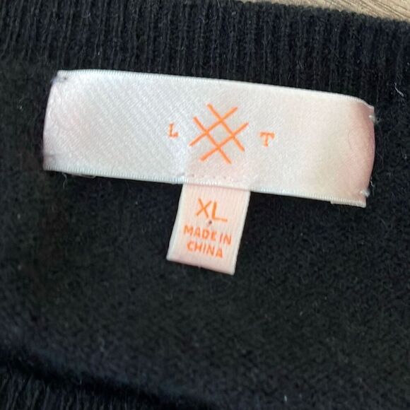 Lisa Todd Womens Cashmere Neon Orange Pink Zigzag Crew Neck‎ Sweater Black Sz XL - Picture 5 of 9